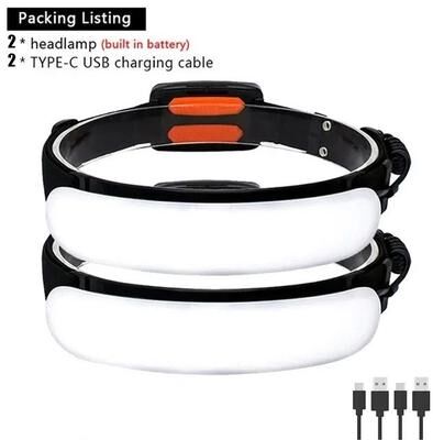 Uplifted Finds 5000mAh Panoramic 220 Wide Beam Rechargeable LED Headlamp 5000mah 2 Pcs