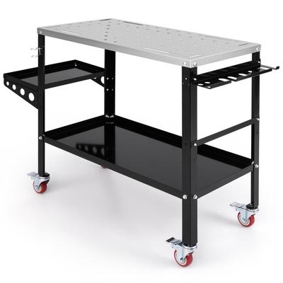 Helloshop26 - Mobiler Schweißtisch 92 x 46 cm mit 4 feststellbaren Rollen und Werkzeugablage in schwarzem Metall 20_0014053