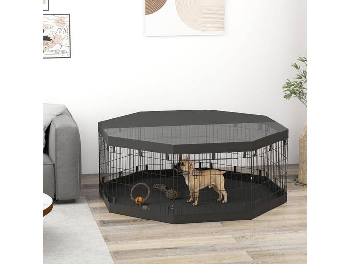 PawHut Parc Chien 8 Panneaux Pliables Acier 61x61cm Noir