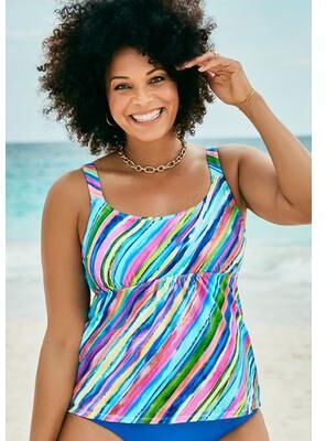 Plus Size Women's Flared Tankini Top by Swimsuits For All in Multi Stripe (Size 8)