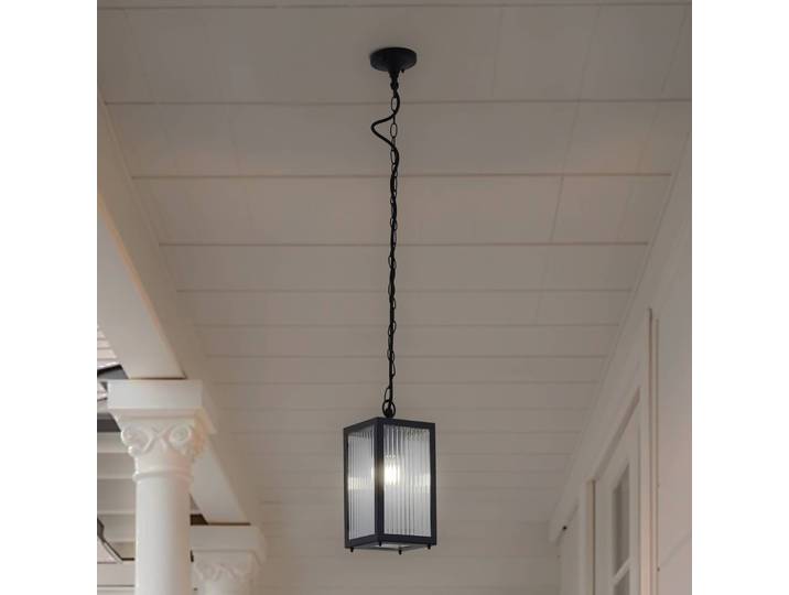 Lindby buiten hanglamp Bolgar, zwart, metaal, glas dimbaar, zwart, metaal, Modern