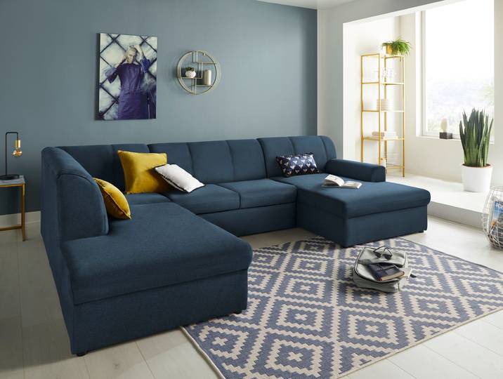 Wohnlandschaft, Strukturstoff, Dunkelblau, 320×213 cm, U-Form, Klassisch, Domo-Collection