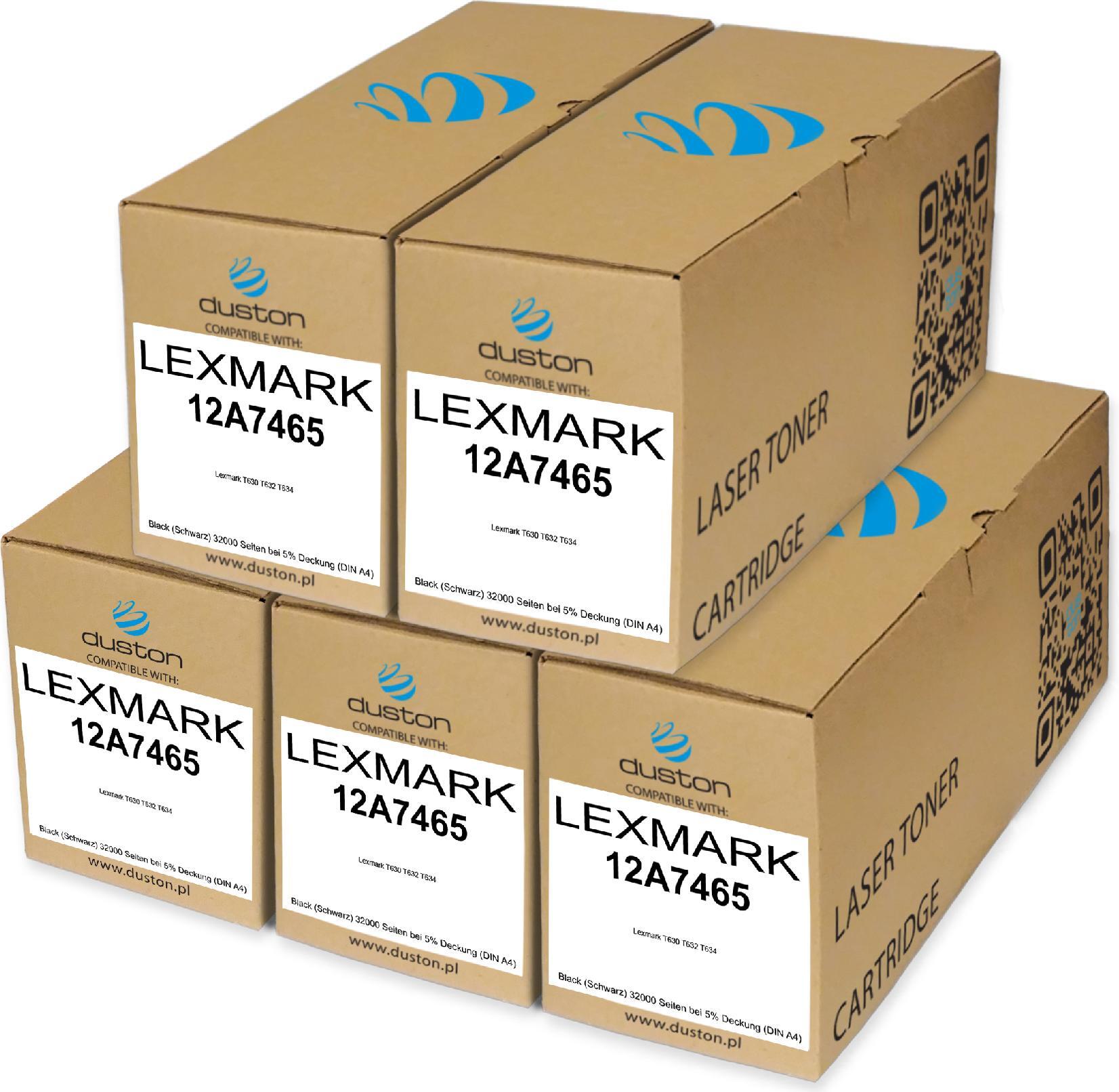 5x 12A7465 Toner Druckertoner Patrone Schwarz kompatibel mit Lexmark T630 T632 T634