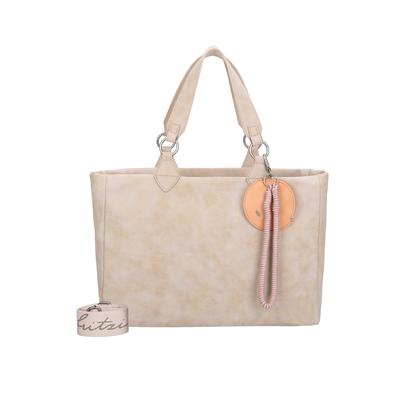 Henkeltasche FRITZI AUS PREUSSEN "Izzy Vintage", Damen, Gr. B/H/T: 42cm x 29cm x 42cm, beige, Lederimitat, unifarben, Taschen, mit Taschen-Anhänger und Schlüsselschlange