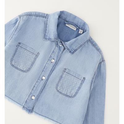 Hemdbluse SARABANDA "BABY GIRL LONG SLEEVE SHIRT", Mädchen, Gr. 122, clear washed, 100% Baumwolle, Blusen Hemdbluse