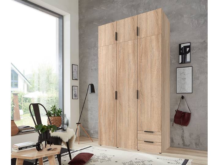 Armoire Modena avec rehausse 120cm Marron/Imitation chêne brut de sciage