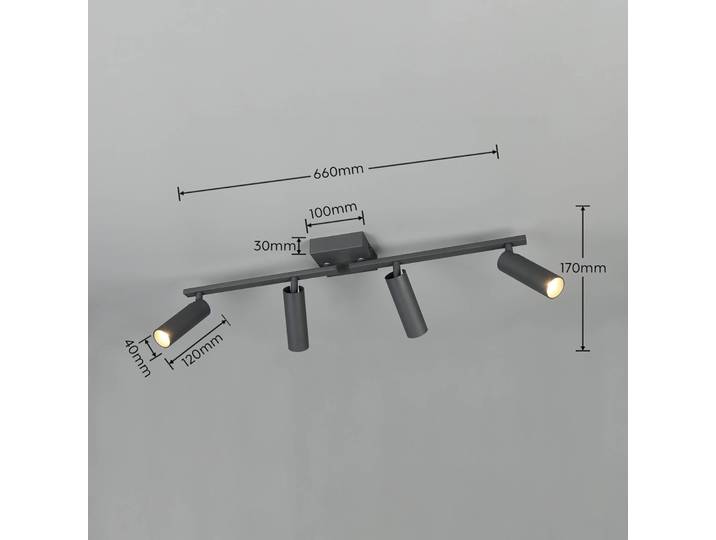 Trio Lighting Deckenstrahler Dara, Länge 66 cm, anthrazit, Metall, 4-flg. Dara, schwarz, für Wohn- / Esszimmer, Metall, Modern, Downlights