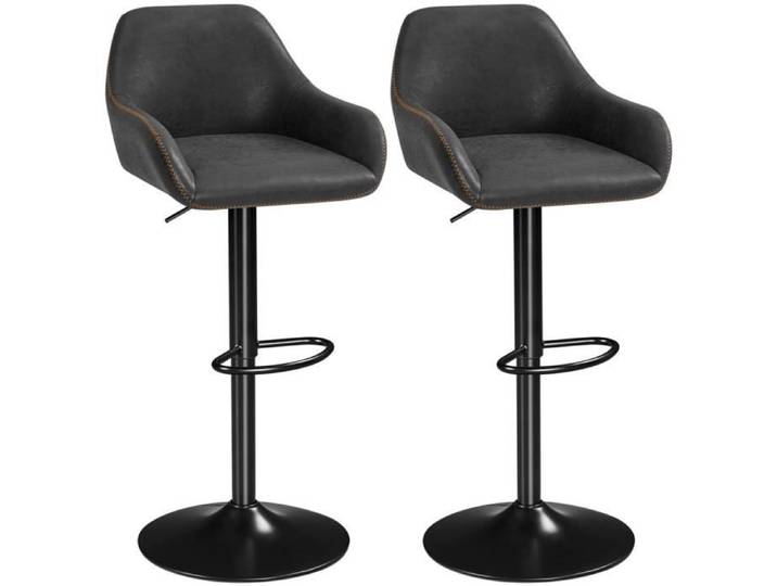 Tabourets de Bar Pivotant Hauteur Réglable Chaises de Bar Revêtement en Similicuir Noir - YAHEETECH
