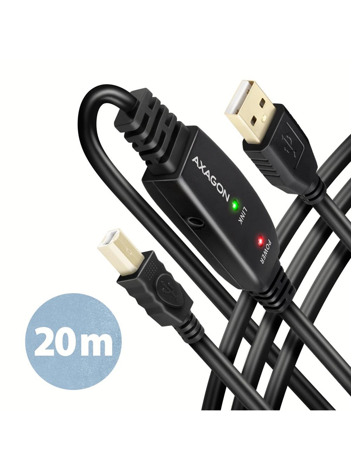 AXAGON ADR-220B USB 2.0 A-M -> B-M aktives Anschluss-/Repeaterkabel 20m - Kabel - Digital/Daten USB-Kabel