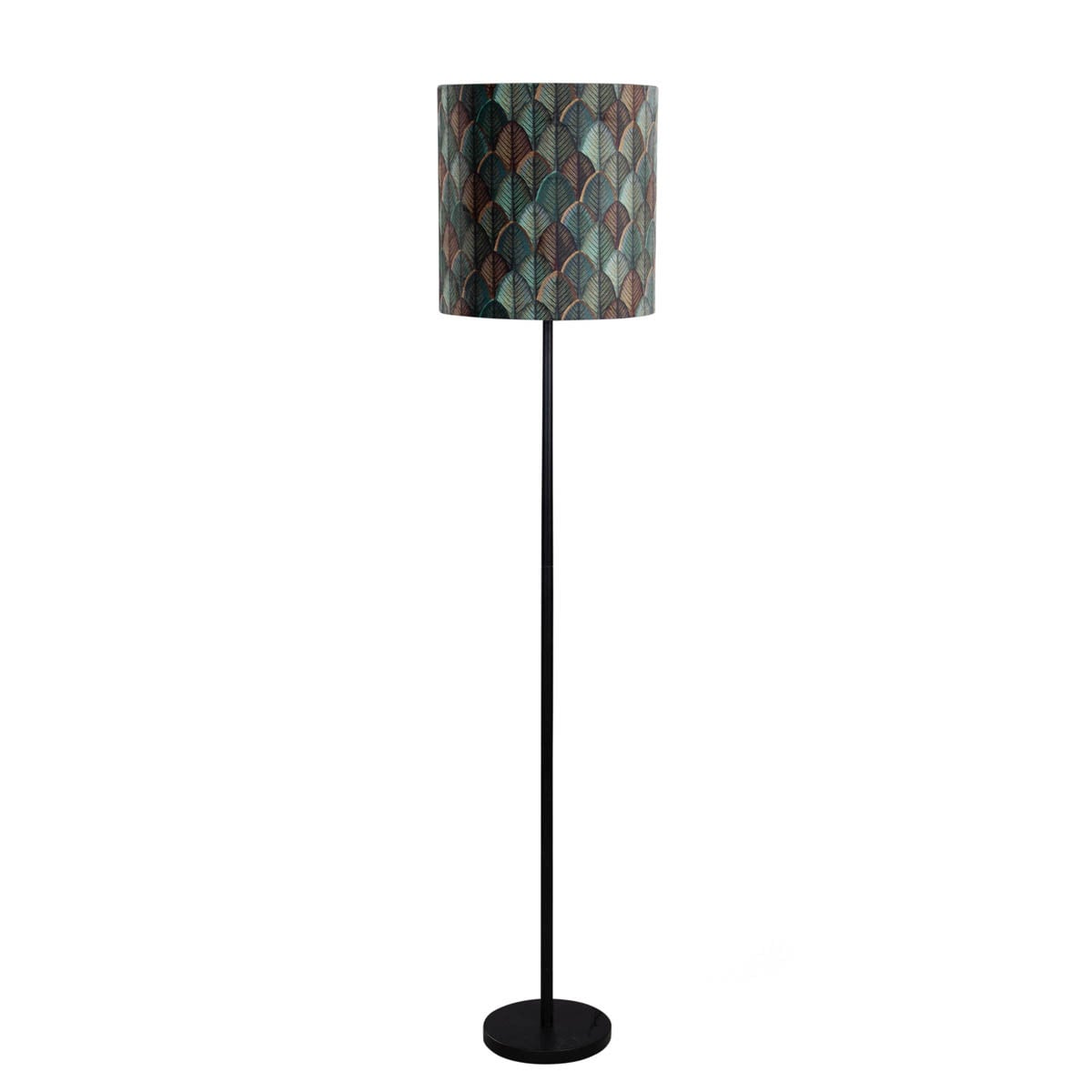 Qazqa Vloerlamp met groene velours cilindrische lampenkap en gouden metalen voet