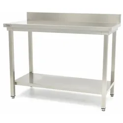 Maxima Tisch aus rostfreiem Stahl - 100 x 60 cm - höhenverstellbar - mit Rückwand und Aufbewahrungsregal