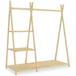 Idimex, Kindergarderobe, Kindergarderobe LOTTE 1 Kleiderstange & 4 Ablageböden aus Massivholz – Weiss (108 x 47 x 115 cm)