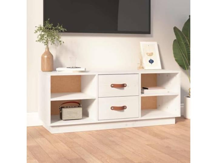 HEFZGDB TV-Schrank Weiß 100x34x40 cm Massivholz Kiefer mit Stauraum und Stabiler Oberplatte für Wohnzimmer