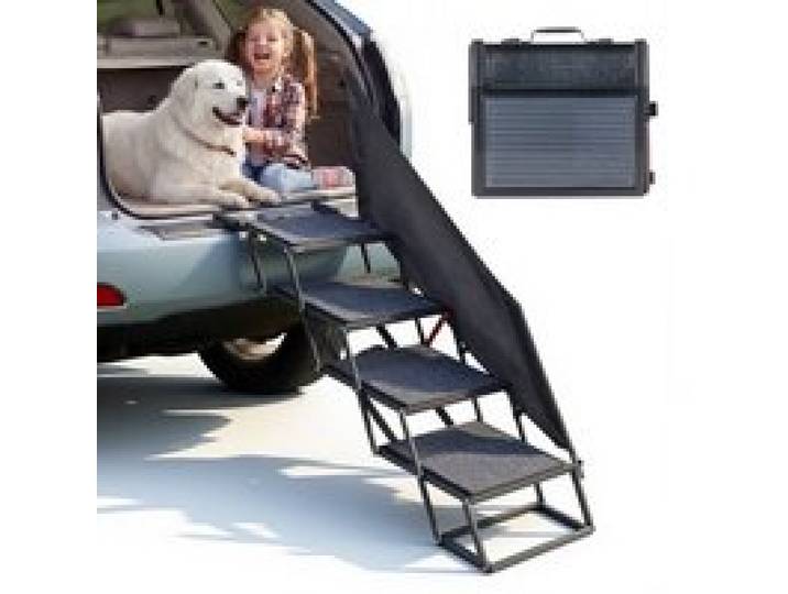 VEVOR Hundetreppe Auto Klappbar 4-Stufig, Extra Breite Hunderampe für Große Hunde mit Rutschfester Oberfläche, Einstiegshilfe für Auto, SUV, LKW, Hochbett, Sofa, Klapptreppe Tragkraft bis 180 kg