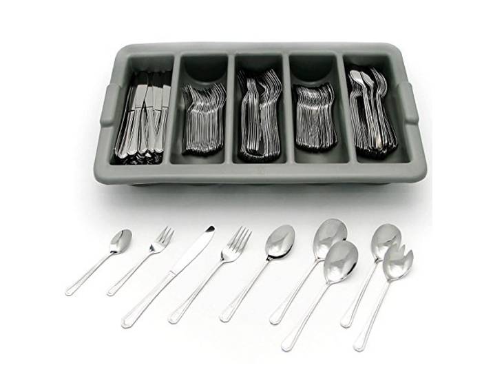 GRÄWE Besteck für 40 Personen im Besteckkasten, 204-teilig - Gabeln, Löffel, Messer, Kaffeelöffel, Kuchengabeln, Servierbesteck, Salatbesteck - Serie BERLIN