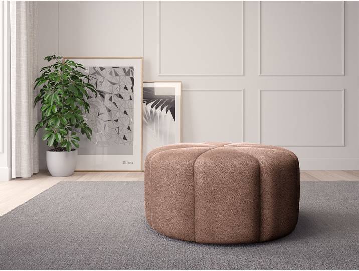 Pouf FORA 80cm Braun Teddy-Bouclé Stoff Bony: Mauve