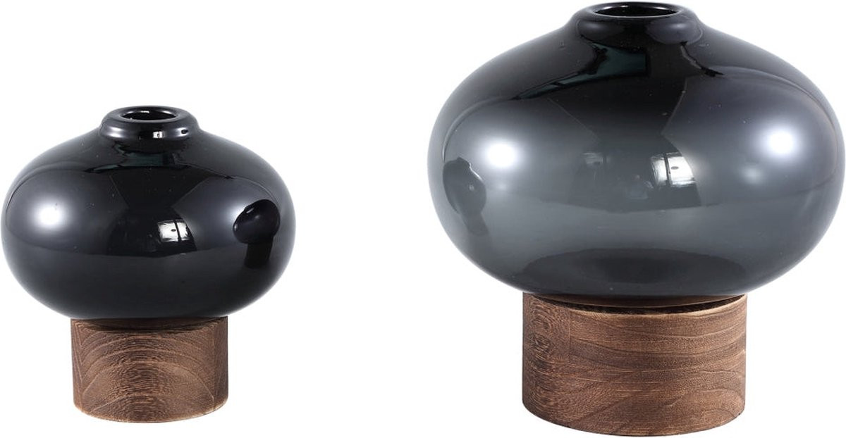 PTMD Collection Fleure Vaas Grijs Glas H 16 cm x B 13 cm x D 13 cm