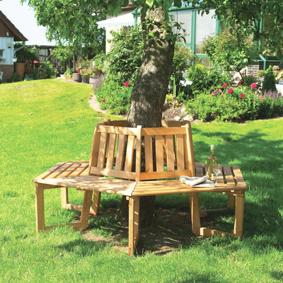 Baumbank 360° Holz 6 Sitzer braun