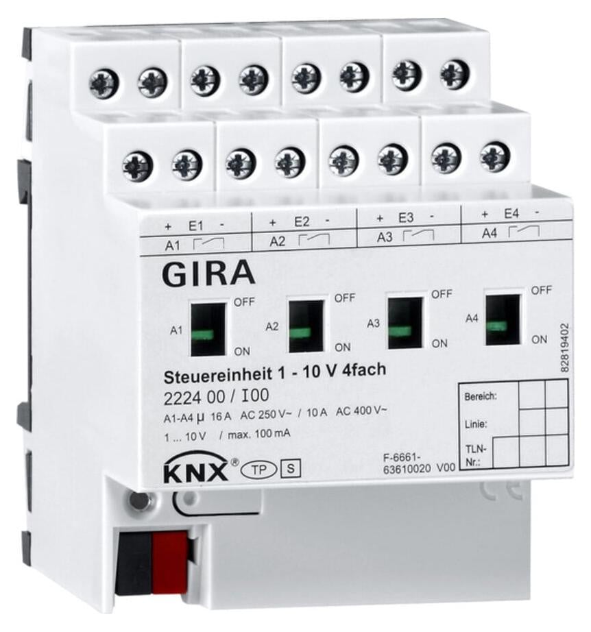 Gira regelunit 1-10V, 4-kanaals, handbediening, KNX