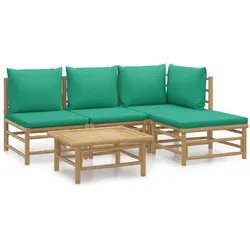 vidaXL 5-tlg. Garten-Lounge-Set mit Grünen Kissen Bambus