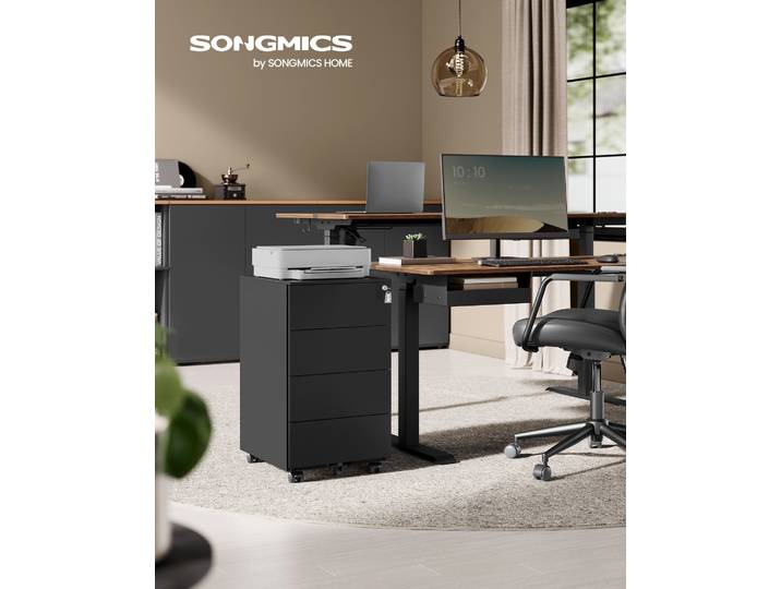 SONGMICS Caisson de Bureau, Meuble de Bureau, Casier sur roulettes, Métallique, pour Imprimante, Verrouillable, 4 Tiroirs, Prémonté, Télétravail, 45 x 39 x 69 cm