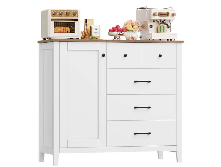 Buffet, armoire de cuisine avec 5 tiroirs et 1 porte, armoire buffet avec plaque de travail pour cuisine, salle à manger, salon, couloir
