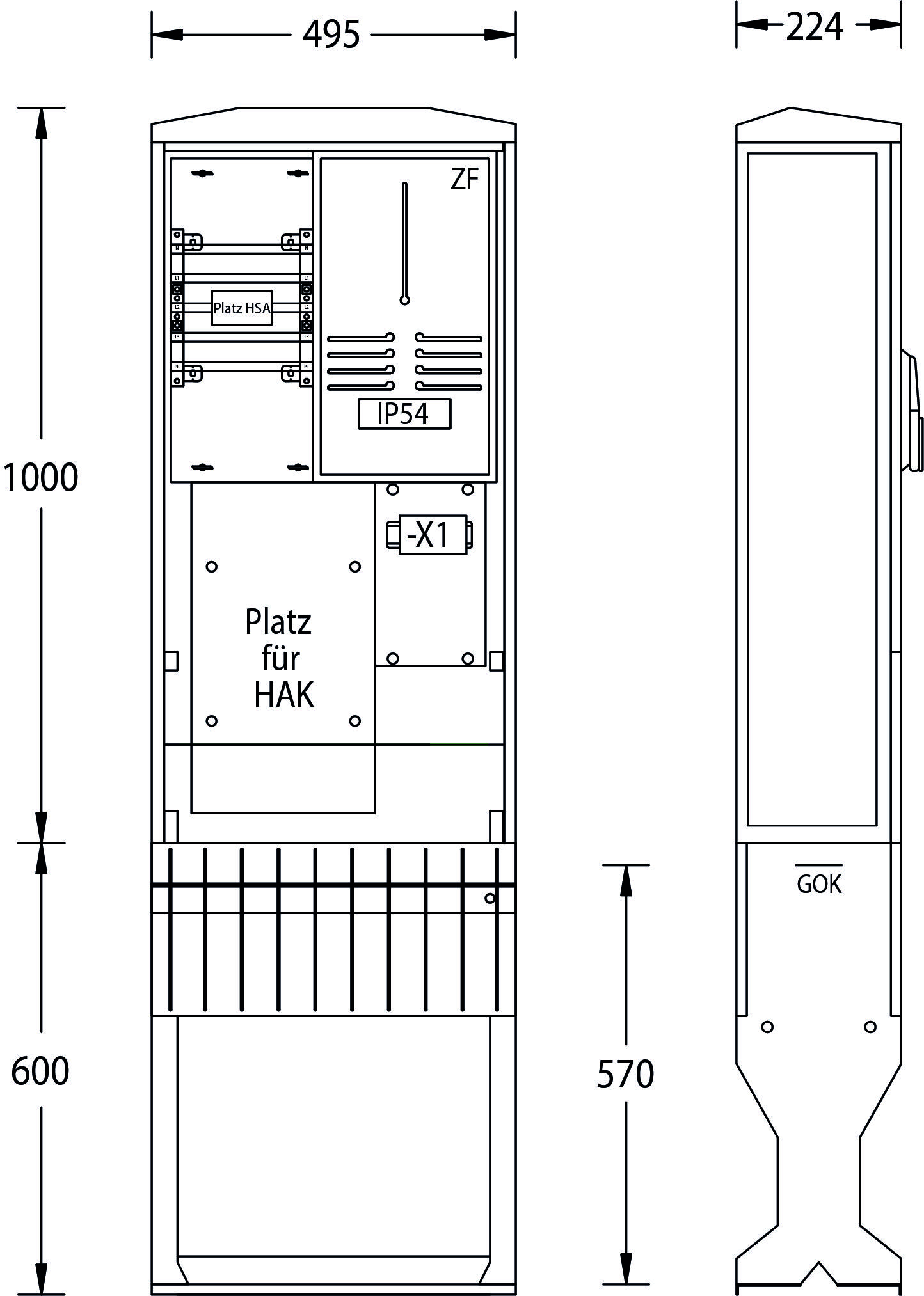 UESA Zähleranschlusssäule 1600x495x224mm 1 Stück