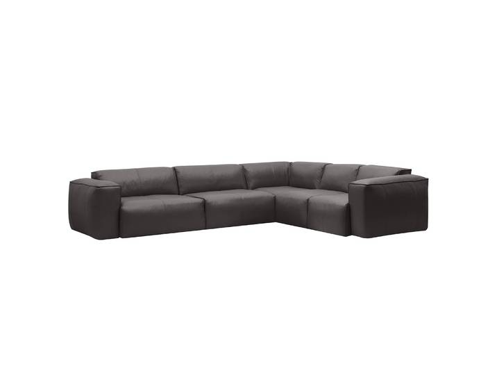 Ecksofa mit Rundecke Grau/Grau Echtleder Neka 325 x 71 x 260cm Ecke davorstehend rechts Modern