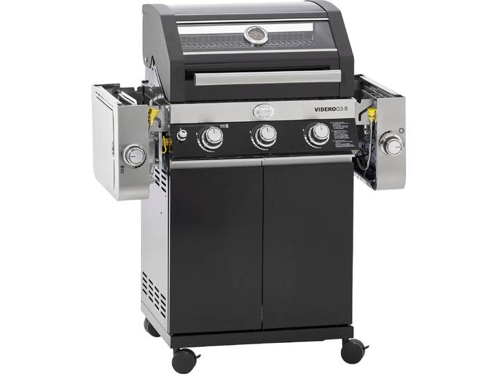 Gasgrill RÖSLE BBQ-Station VIDERO, 25520 , schwarz, B:127cm H:117,5cm T:57cm, Grills, Gasgrill, G3-S Schwarz, 3 Brenner, extra Primezone und Seitenbrenner, VARIO+, Topseller