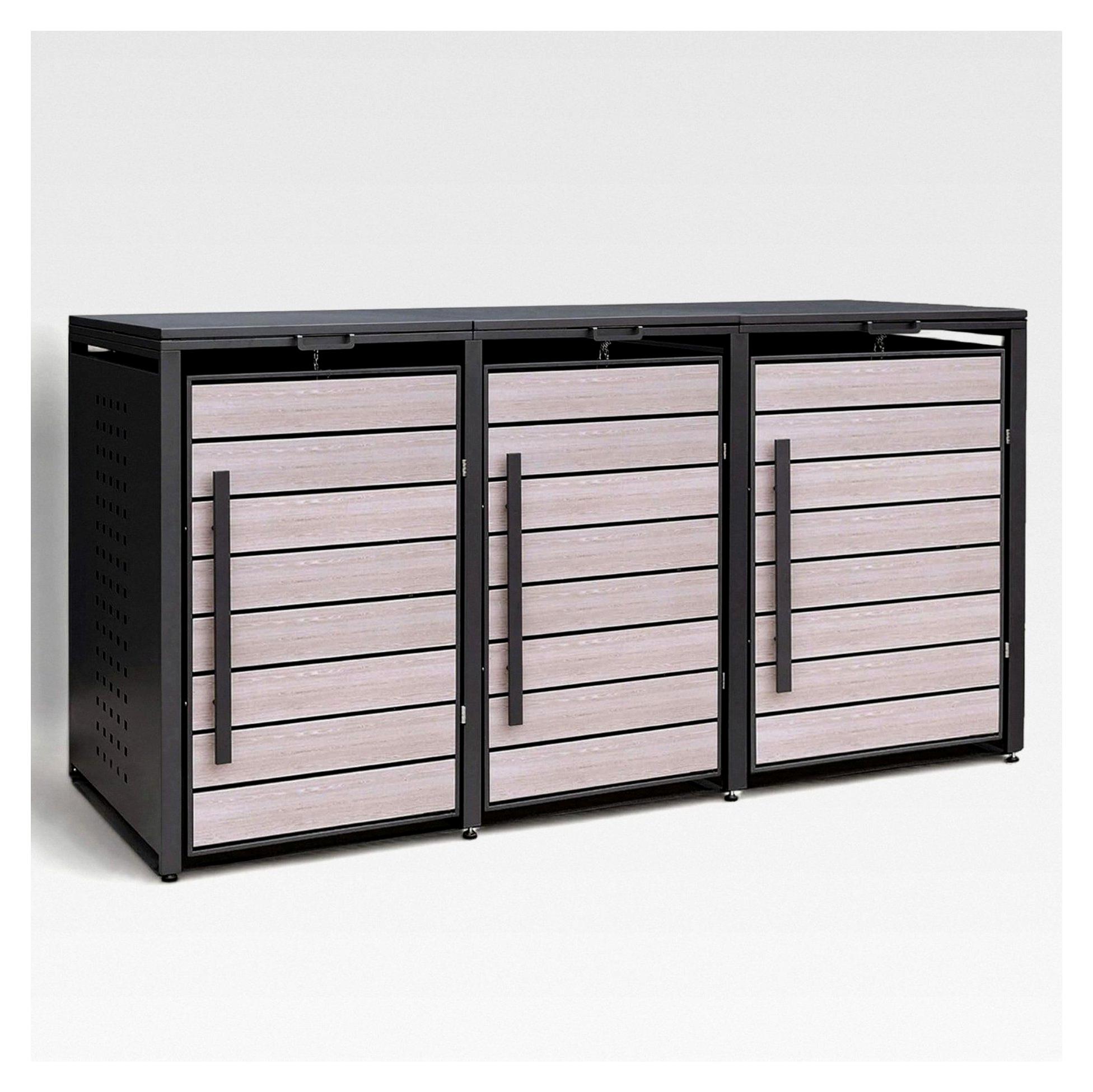 Mülltonnenbox für 3 x 240L Mülltonnen oder kleinere Modelle in Anthrazit und Holzoptik | Wetterfester, abschließbarer Müllcontainer | Abfallbehälter | Tonnenhaus | Müllbox