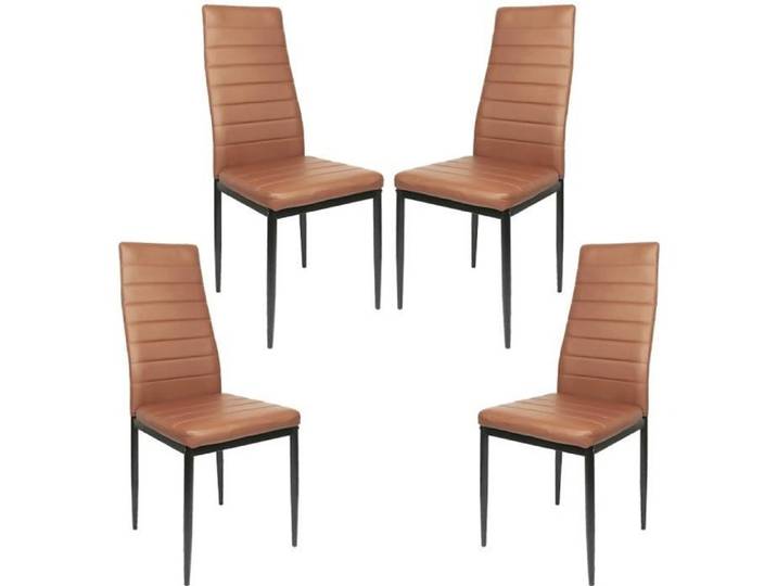Chaises en Simili Cuir Marron Style Rétro - YIS - Lot de 4 - Vintage - Salle à manger - Intérieur