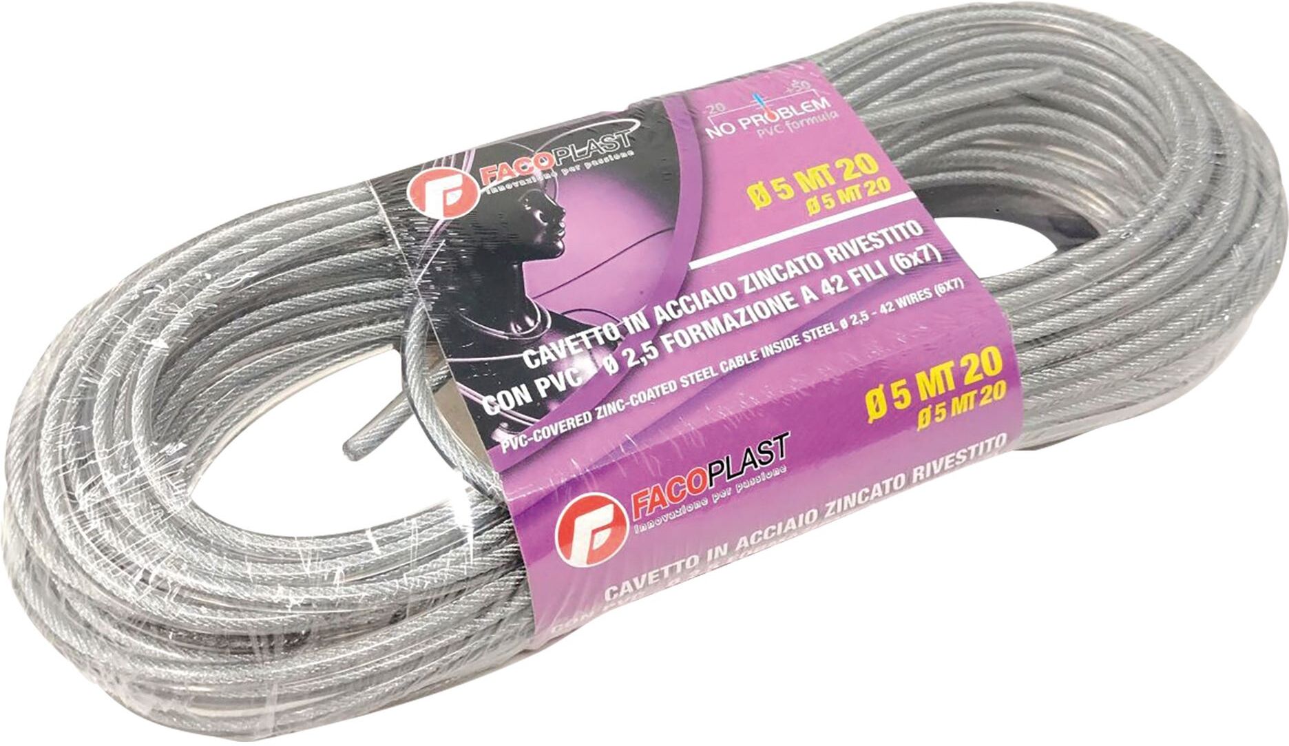 Tecnomat CAVO ACCIAIO ZINCATO FA.CO.PLAST Ø 5 mm 20 m RIVESTITO PVC TRASPARENTE
