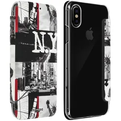 Akashi Flip-Schutzhülle mit Kartenfach für iPhone X – – NYC (Apple iPhone X), Smartphone Hülle, Mehrfarbig