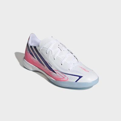 Fußballschuh ADIDAS PERFORMANCE "F50 HYPERFAST LEAGUE KIDS, HALLENBÖDEN", Mädchen, Gr. 36, pink (ftwwht, solpur, soltur), Synthetik, Textil, Schuhe Fußballschuh, für Hallenboden