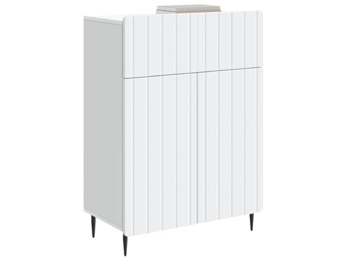KTHLBRH Sideboard weiß 66 x 34,5 x 92 cm Ingenieurholz Regale und Tür, integrierte Schublade mit Streifenmuster, für Wohnzimmer oder Esszimmer
