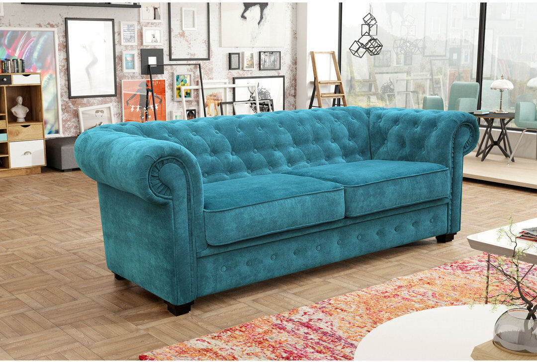 Lark Manor Allegra 3 Seater Chesterfield Sofa Bed Teal 2