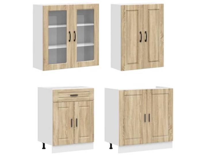 KTHLBRH Küche PORTO 4 Stück Eiche Sonoma Engineered Verstellbare Füße, Wandbefestigung, Schrank mit Schublade 60 cm, Stauraum für moderne Küche