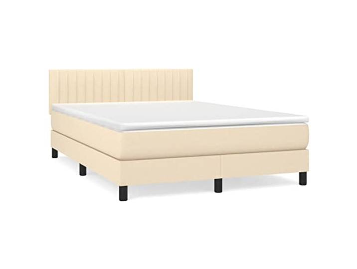 KKgypkn Boxspringbett mit Taschenfederkernmatratze Creme 140x190 cm Stoff, höhenverstellbares Kopfteil, mittelharte Unterstützung, hautfreundliche Auflage