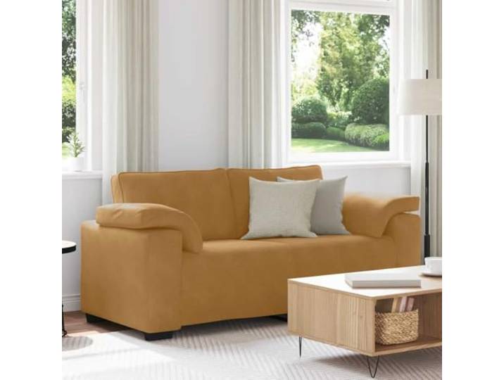HEFZGDB Zweisitzer-Sofa Braun 140 cm Samt Stoffbezug Relaxsofa mit gepolsterten Sitzflächen und robustem Gestell aus Metall für Wohnzimmer Schlafzimmer Arbeitszimmer Entspannung