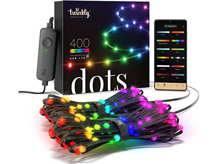 Twinkly Dots Smart LED 400 RGB (wielokolorowy)\, 20 m\, czarny przewód Twinkly