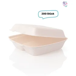 Menüboxen mittel 3-geteilt aus Bagasse 200 Stück, to go, take away, biologisch abbaubar, umweltfreundlich