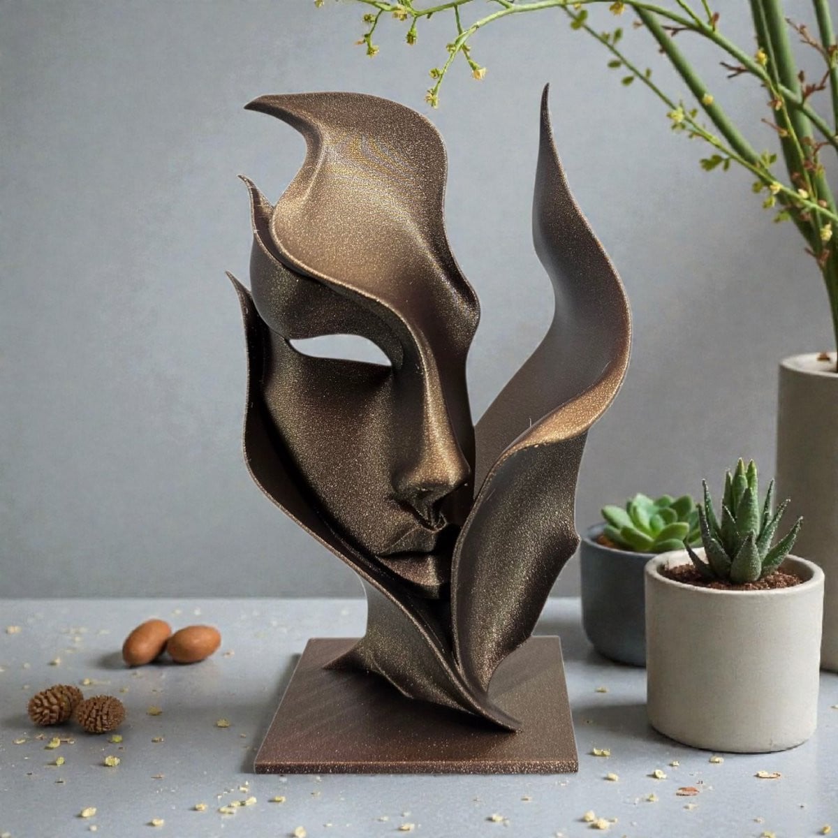 Layerzz Kunstbeeld Flame - Abstract 3D-print Huisdecoratie - Bruin - Hoogte: 20 cm