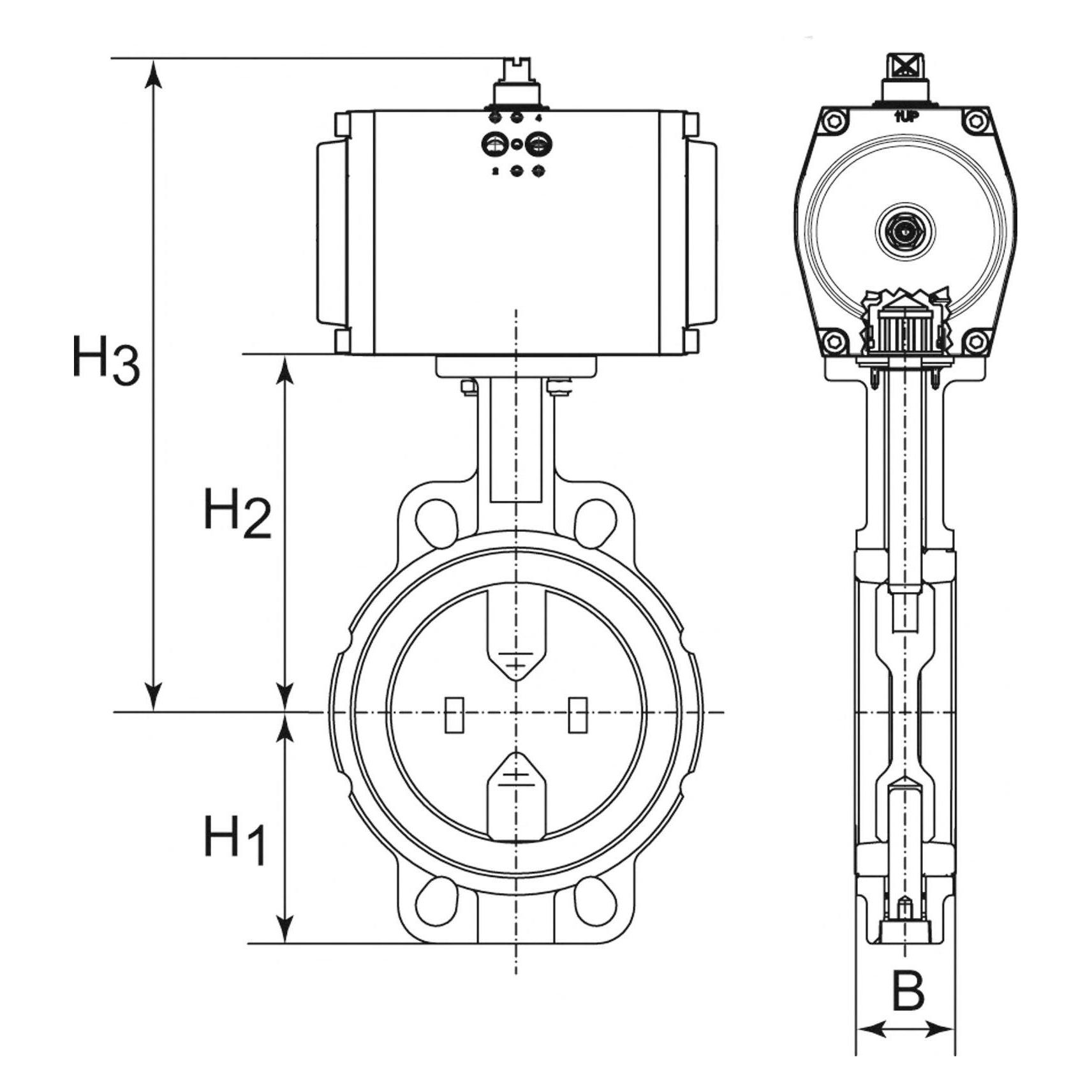 Riegler Zwischenflansch Absperrklappe pneumatischer Stellantrieb doppeltwirke... (350.4065B)