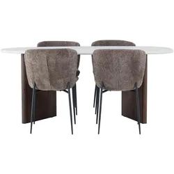 Ebuy24, Essgruppe, Grönvik Essgruppe Esstisch hellgrau 4 Stühle Bouclé braun. (MDF)