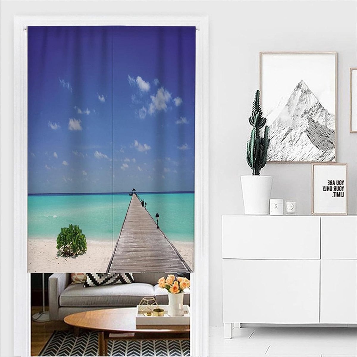 Japans Deurgordijn Noren Gordijn van Linnen Stof met Houten Brug - 85 x 90 cm