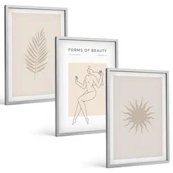 BILDER SET 3er Set - 40x60 cm Silberner Rahmen - Eine Sammlung minimalistischer Formen