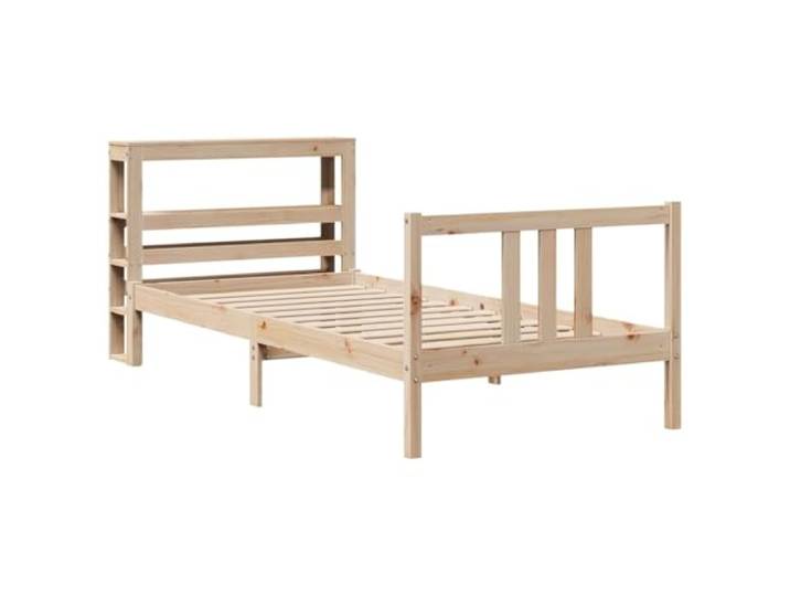 KTHLBRH Bettgestell mit Kopfteil 75 x 190 cm aus massivem Kiefernholz Mit Fußteil, Lattenrost inklusive, 2 Regale, für kleine Räume, multifunktionale Zimmer