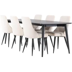 Ebuy24, Essgruppe, Ellis Essgruppe Esstisch schwarz 6 Stühle Samt beige. (MDF)
