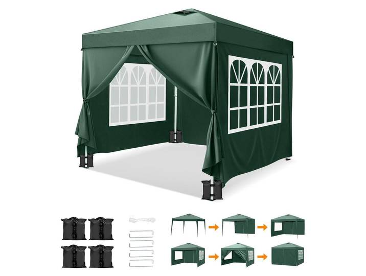 Faltpavillon 3x3m Höhenverstellbar Wasserdicht mit 4 Seitenteilen Grau