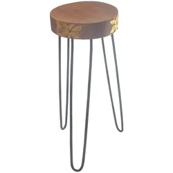 Albasia Wood Plant Stand - Natural & gold detail